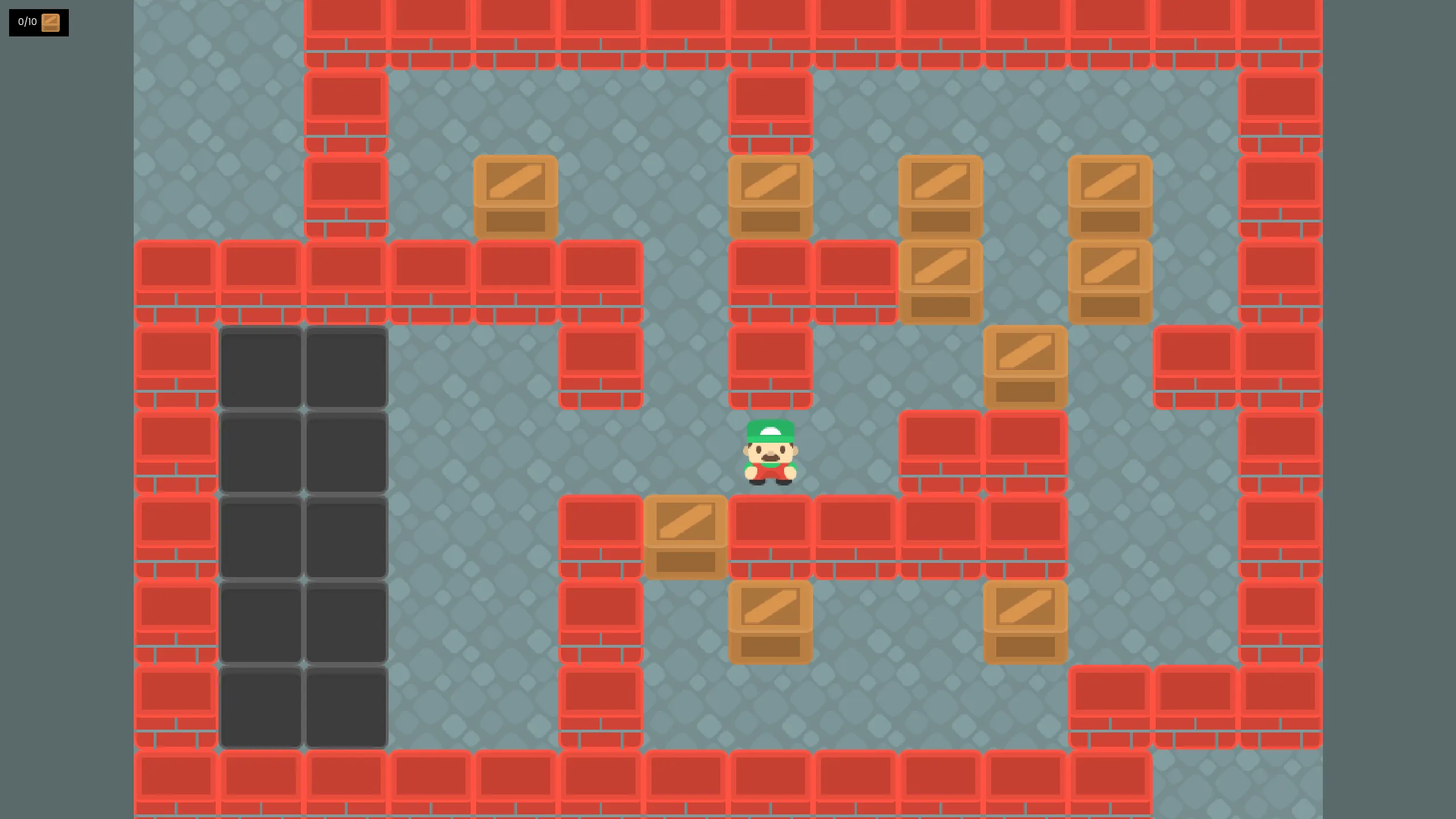 A screenshot of Sokoban showing the player and multiple crates in a warehouse